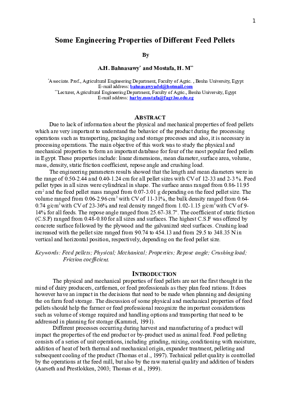 (DOC) Some Engineering Properties of Different Feed Pellets