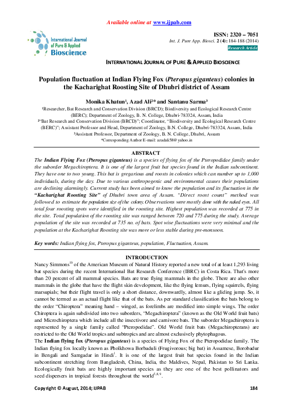 (PDF) Population fluctuation at Indian Flying Fox (Pteropus giganteus