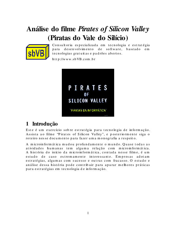 (PDF) Análise do filme Pirates of Silicon Valley (Piratas do Vale do Silício Francisco César