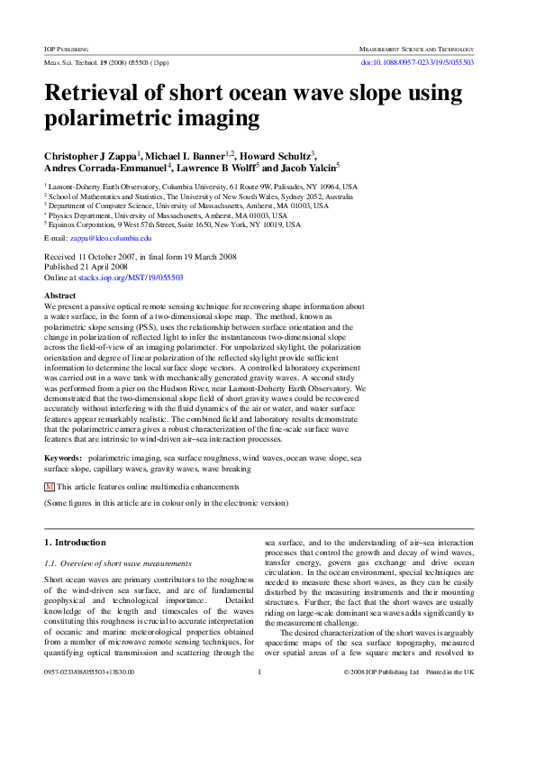 (PDF) Retrieval of short ocean wave slope using polarimetric imaging