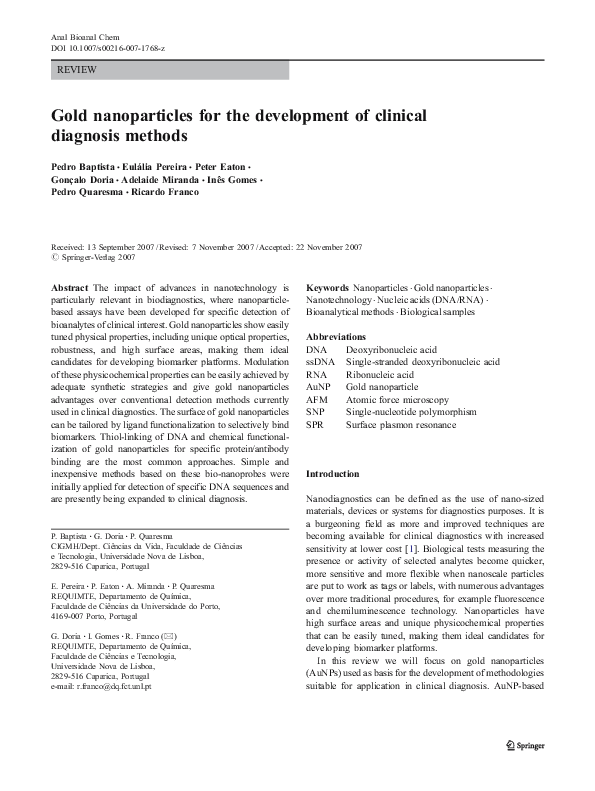 (PDF) Gold nanoparticles for the development of clinical diagnosis methods