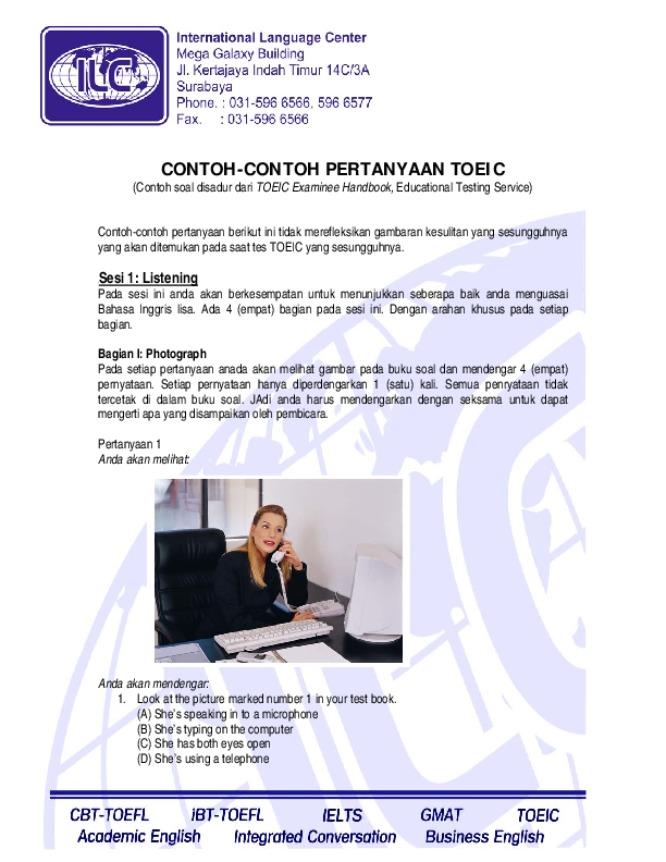 Pdf Contoh Contoh Pertanyaan Toeic Ratih Novita Sari Academia Edu