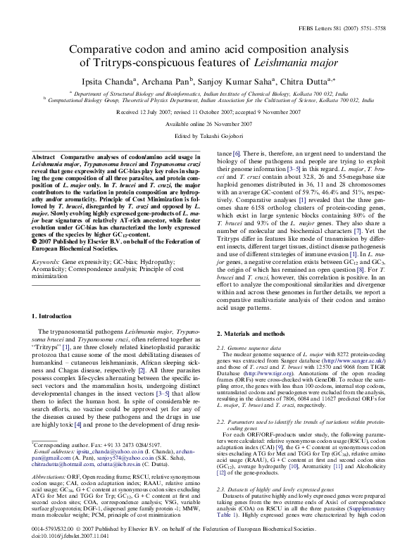 (PDF) Comparative codon and amino acid composition analysis of Tritryps ...