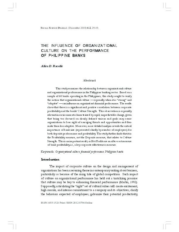 (PDF) Influence Of Organizational Culture On Organizational Performance