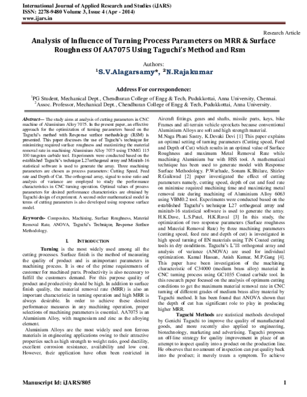 (PDF) Analysis of Influence of Turning Process Parameters on MRR ...