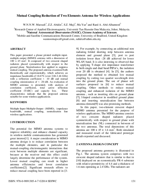 (PDF) Mutual Coupling Reduction of Two Elements Antenna for Wireless ...