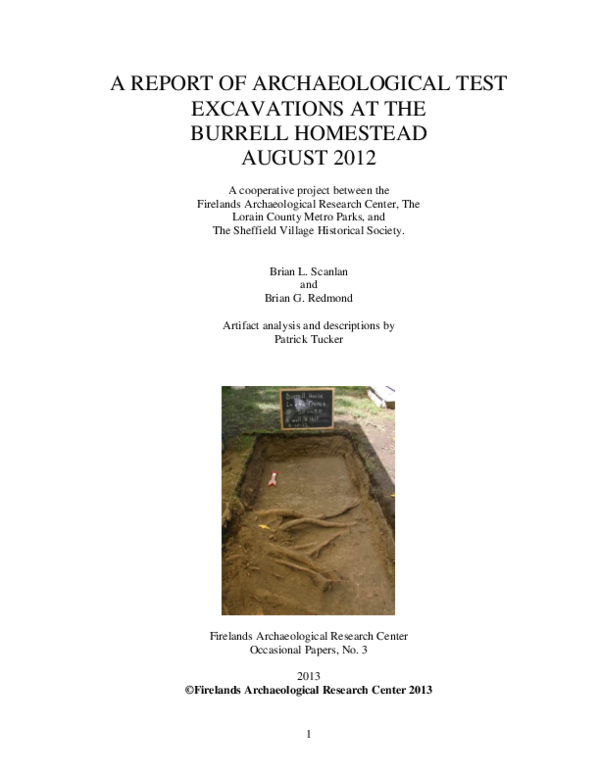 (PDF) A Report of Archaeological Test Excavations at the Burrell Farm ...