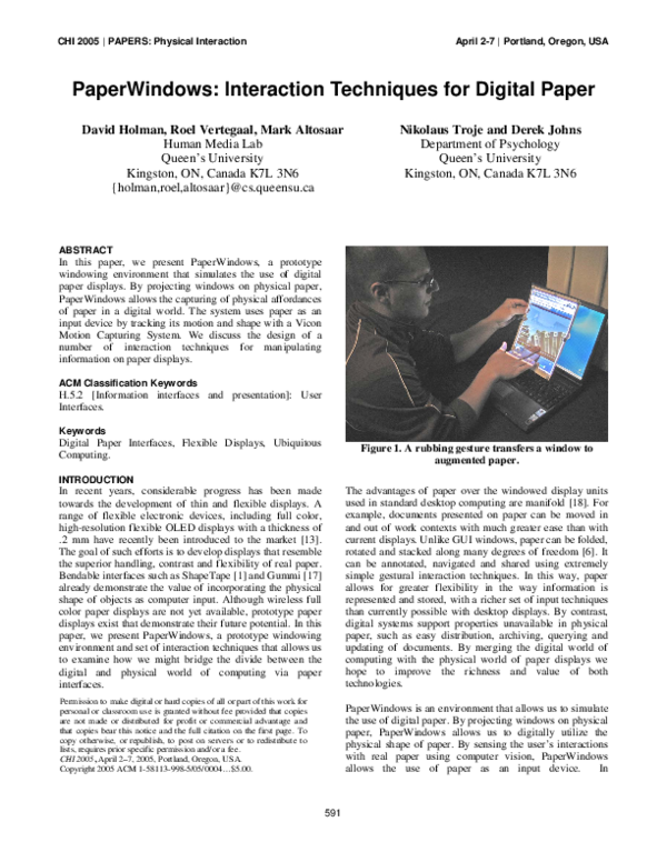 (PDF) PaperWindows: Interaction Techniques for Digital Paper