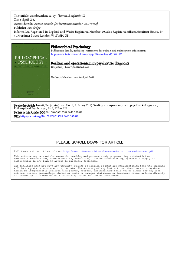 (PDF) Realism and Operationism in Psychiatric Diagnosis