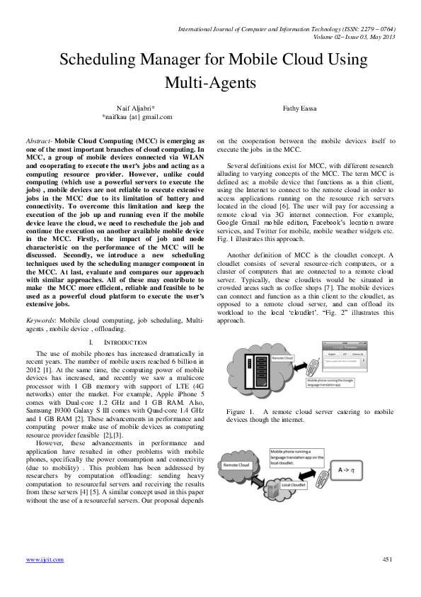 (PDF) Scheduling Manager for Mobile Cloud Using Multi-Agents