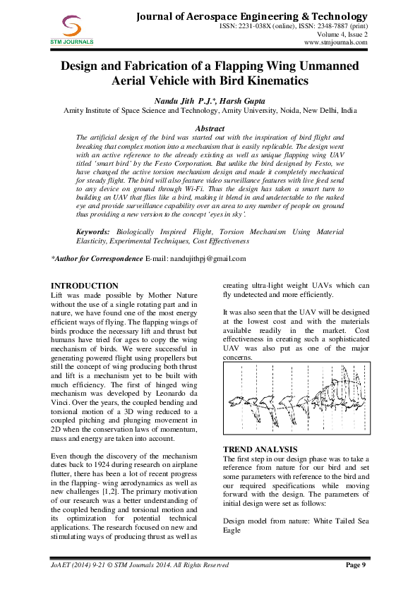 (PDF) DESIGN AND FABRICATION OF A FLAPPING WING UNMANNED AERIAL VEHICLE ...