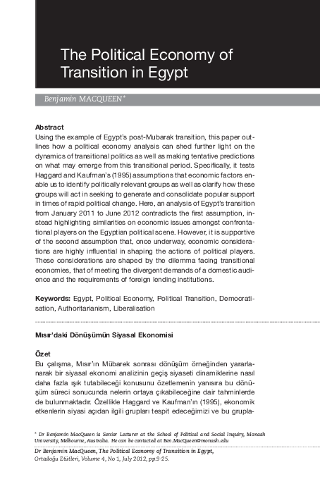 (PDF) The political economy of transition in Egypt