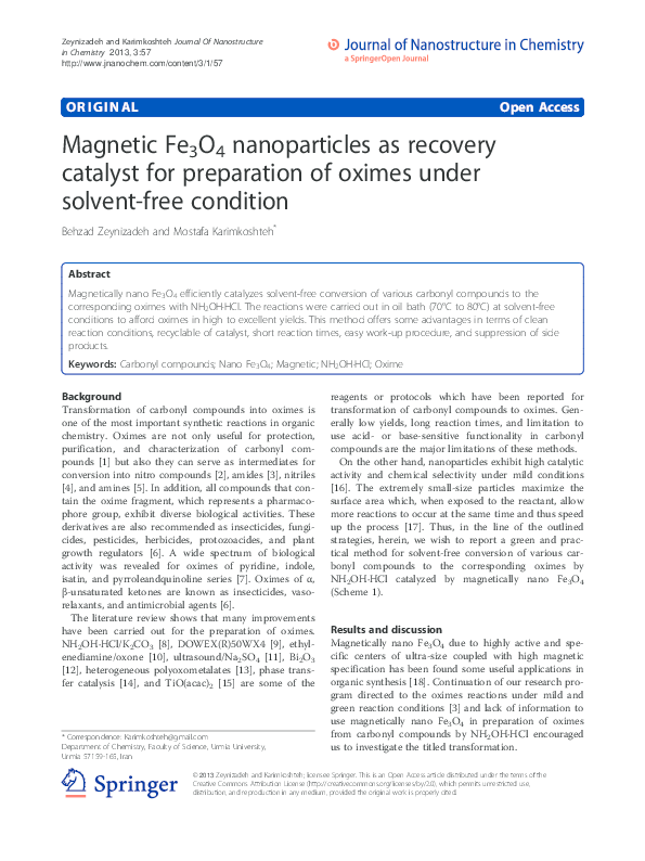 (PDF) Magnetic Fe3O4 nanoparticles as recovery catalyst for preparation ...