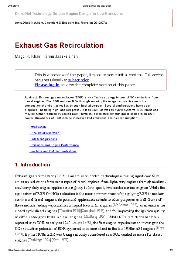 (PDF) 9/16/2014 Exhaust Gas Recirculation Technology Guide » Engine Design for Low