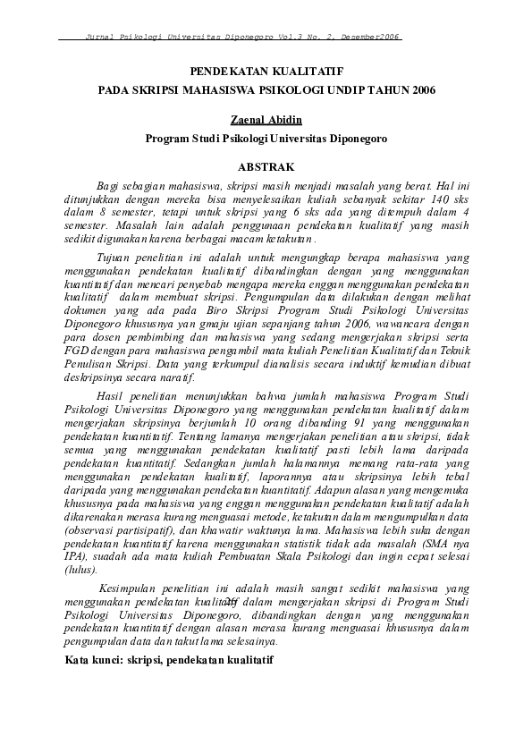 Doc Pendekatan Kualitatif Pada Skripsi Mahasiswa Psikologi Undip Tahun 2006 Reno Antono Academia Edu
