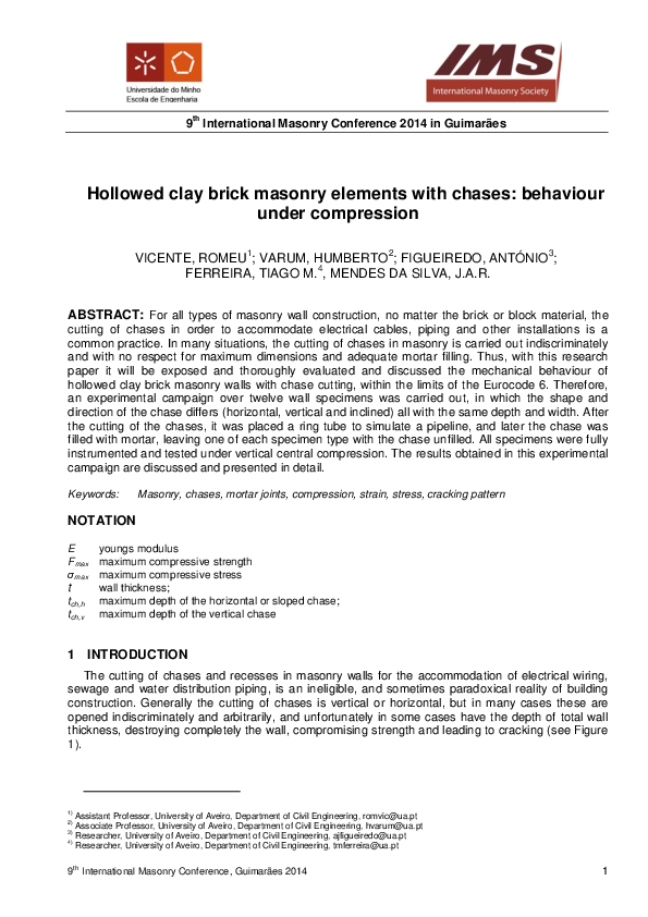 (PDF) Hollowed clay brick masonry elements with chases behaviour under