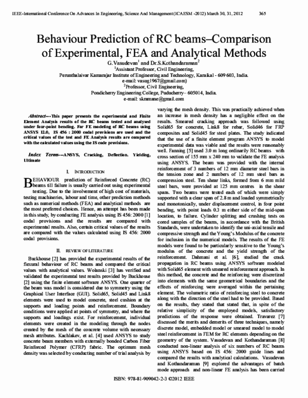 (PDF) Behavior Prediction of RC beams-Comparison of Experimental,FEA ...