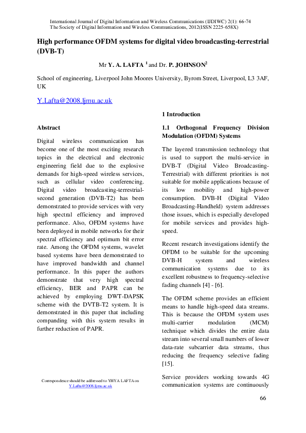 (PDF) HIGH PERFORMANCE OFDM SYSTEMS FOR DIGITAL VIDEO BROADCASTING ...