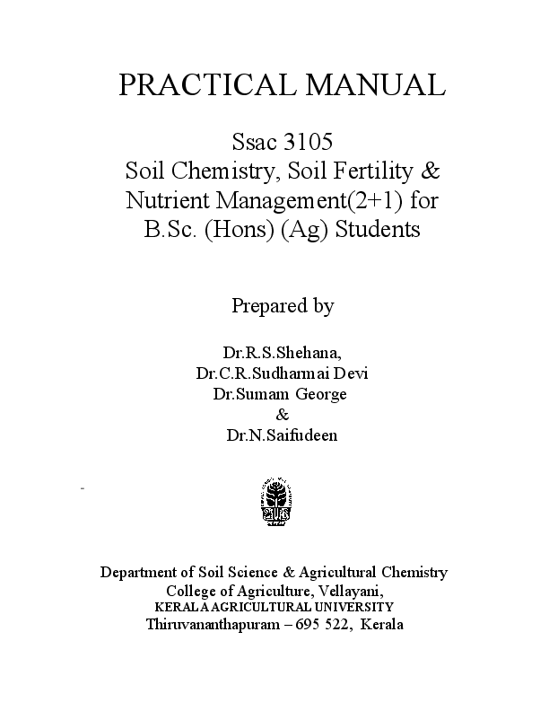 (DOC) PRACTICAL MANUAL Ssac 3105 Soil Chemistry, Soil Fertility