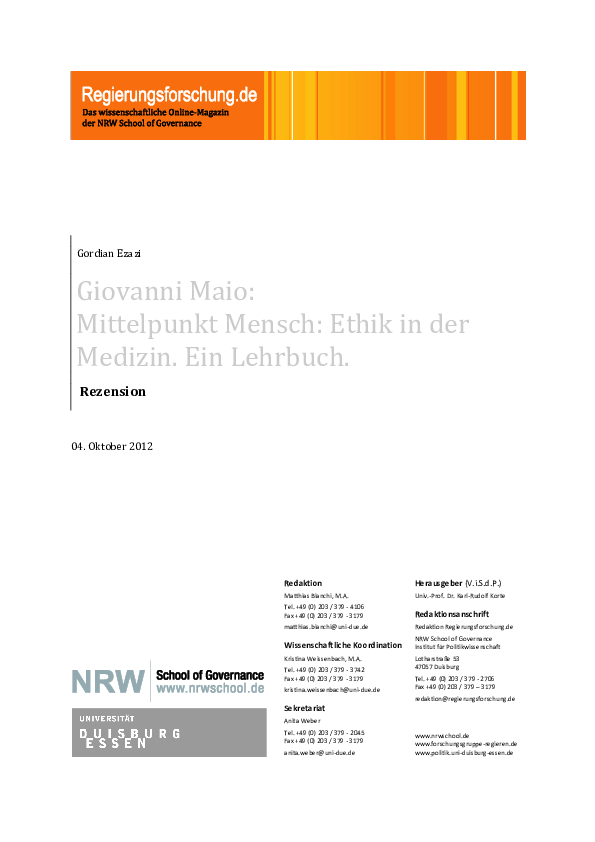 Pdf Giovanni Maio Mittelpunkt Mensch Ethik In Der Medizin Gordian Ezazi Phd Academia Edu