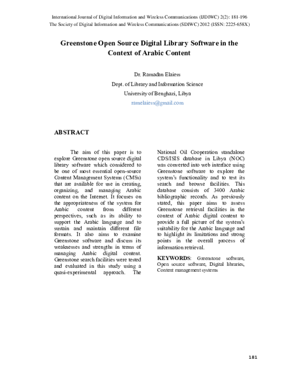 (PDF) GREENSTONE OPEN SOURCE DIGITAL LIBRARY SOFTWARE IN THE CONTEXT OF ...
