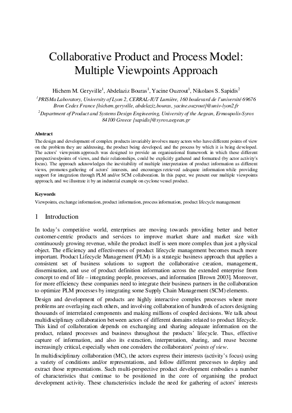 (PDF) Collaborative product and process model: Multiple Viewpoints approach