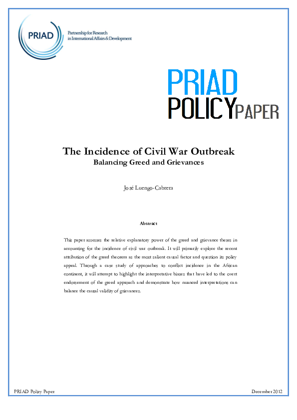(PDF) The Incidence of Civil War Outbreak Balancing Greed