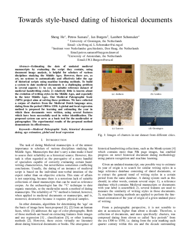 (PDF) Towards style-based dating of historical documents