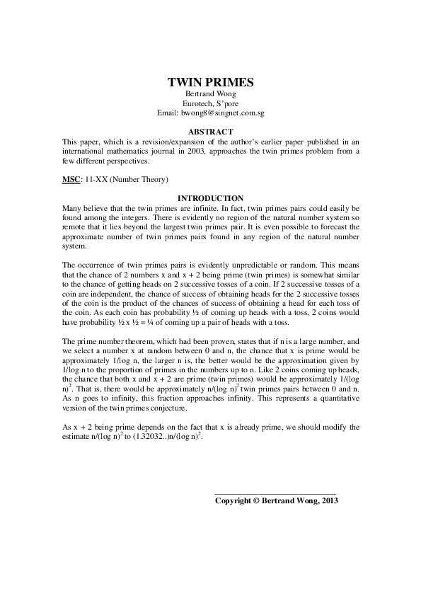 (PDF) Twin Primes