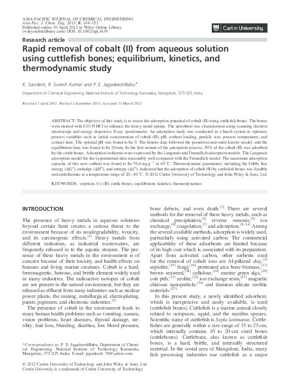(PDF) Rapid removal of cobalt (II) from aqueous solution using ...