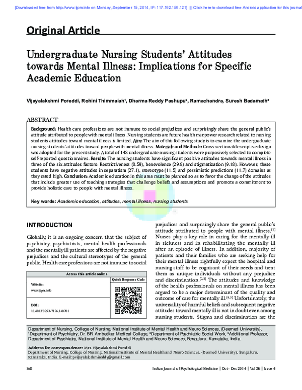 (PDF) Undergraduate Nursing Students’ Attitudes towards Mental Illness ...