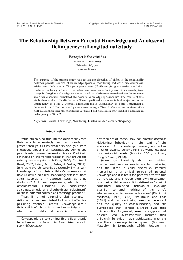 (PDF) Stavrinides, P. (2011) The Relationship Between Parental ...