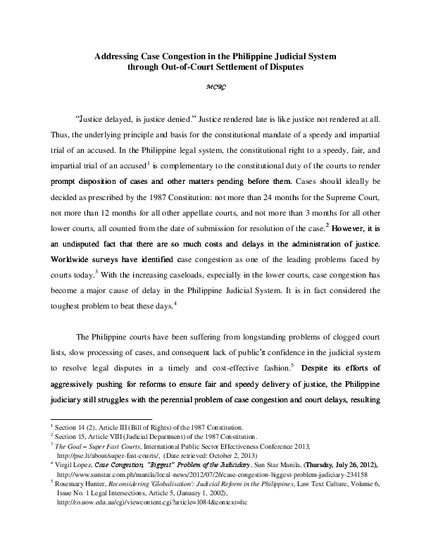 (PDF) Addressing Case Congestion in the Philippine Judicial System ...