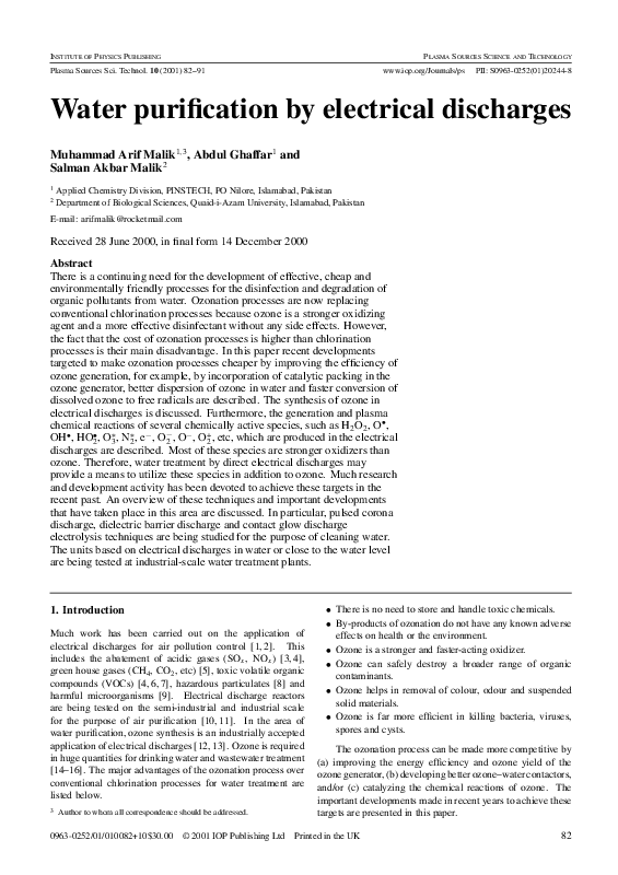 (PDF) Water Purification by Electrical Discharges Muhammad Arif