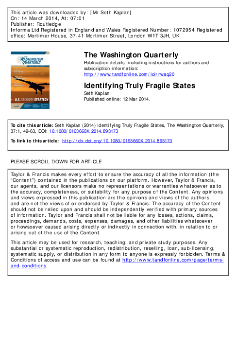  PDF Identifying Truly Fragile States Seth Kaplan Academia edu