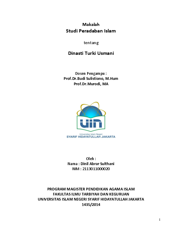 Studi Peradaban Islam Dinasti Turki Usmani Dinil Abrar Sulthani Academia Edu