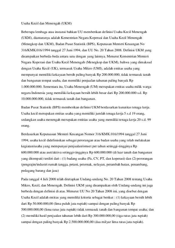 Kriteria Umkm Menurut Uu No 20 Tahun 2008 Tentang Tahun