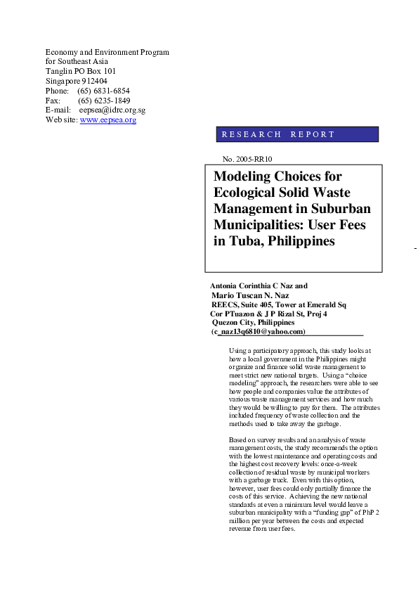 (PDF) Modeling Choices for Ecological Solid Waste Management in