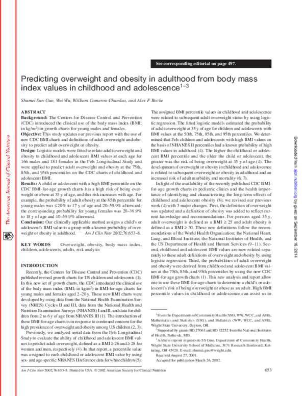 (PDF) Predicting overweight and obesity in adulthood from body mass ...
