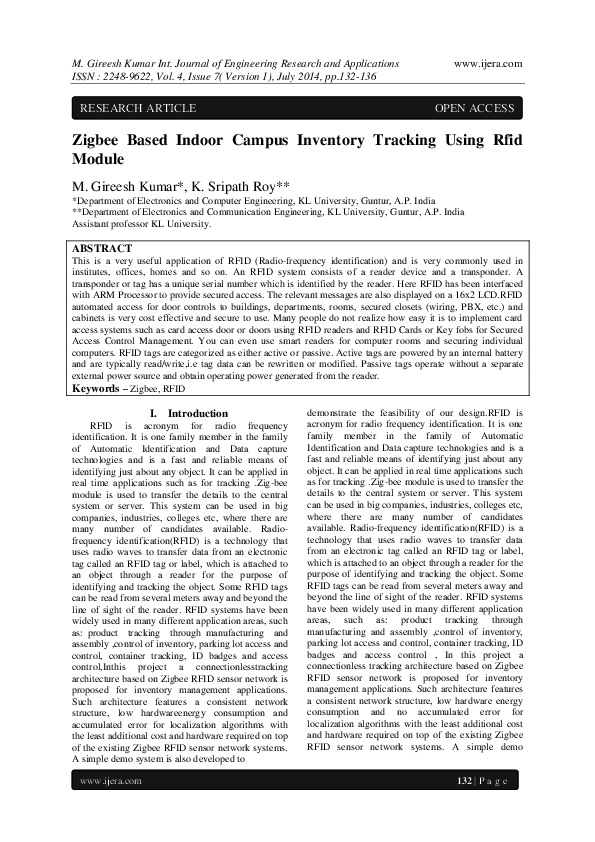 (PDF) Zigbee Based Indoor Campus Inventory Tracking Using Rfid Module