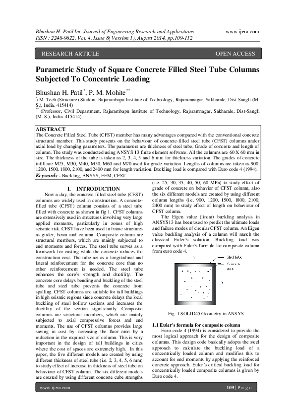 (PDF) Parametric Study of Square Concrete Filled Steel Tube Columns ...