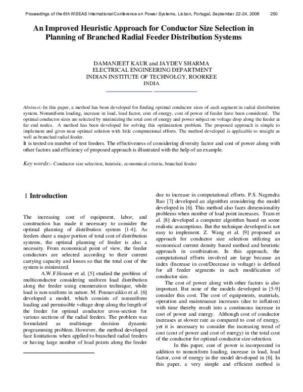 (PDF) An Improved Heuristic Approach for Conductor Size Selection in ...