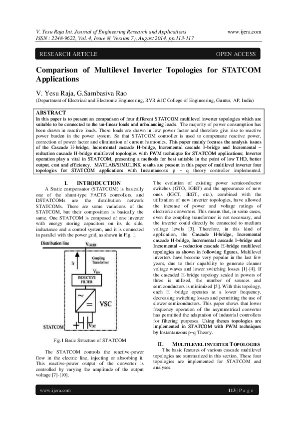 (PDF) Comparison of Multilevel Inverter Topologies for STATCOM Applications