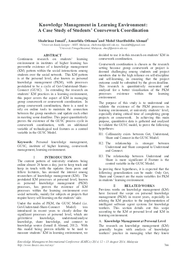 (PDF) Knowledge Management in Learning Environment: A Case Study of ...