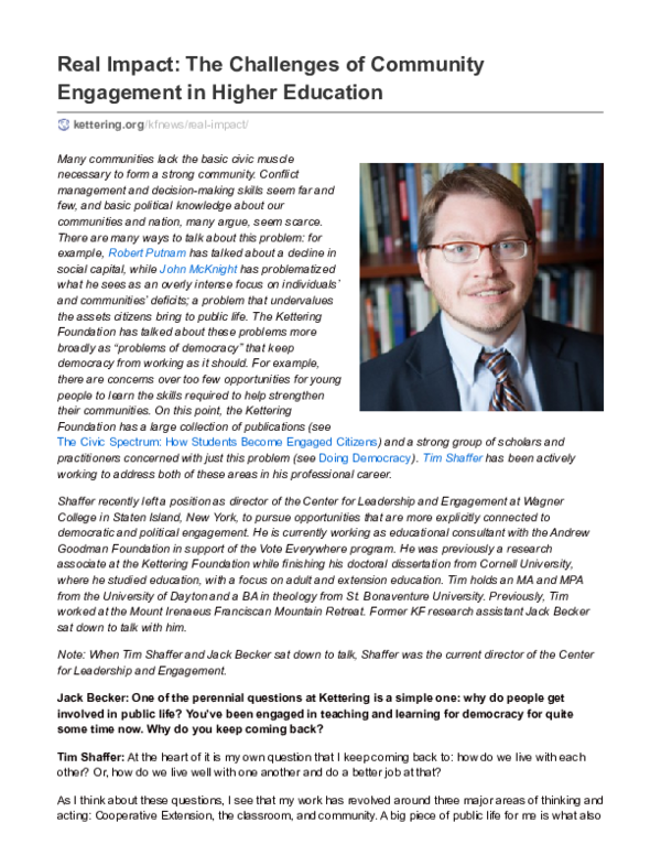 (PDF) Real Impact: The Challenges of Community Engagement in Higher ...