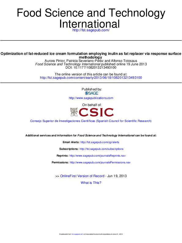 (PDF) Optimization of fatreduced ice cream formulation employing