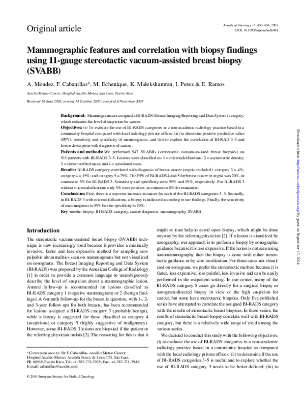 (PDF) Mammographic features and correlation with biopsy findings using ...