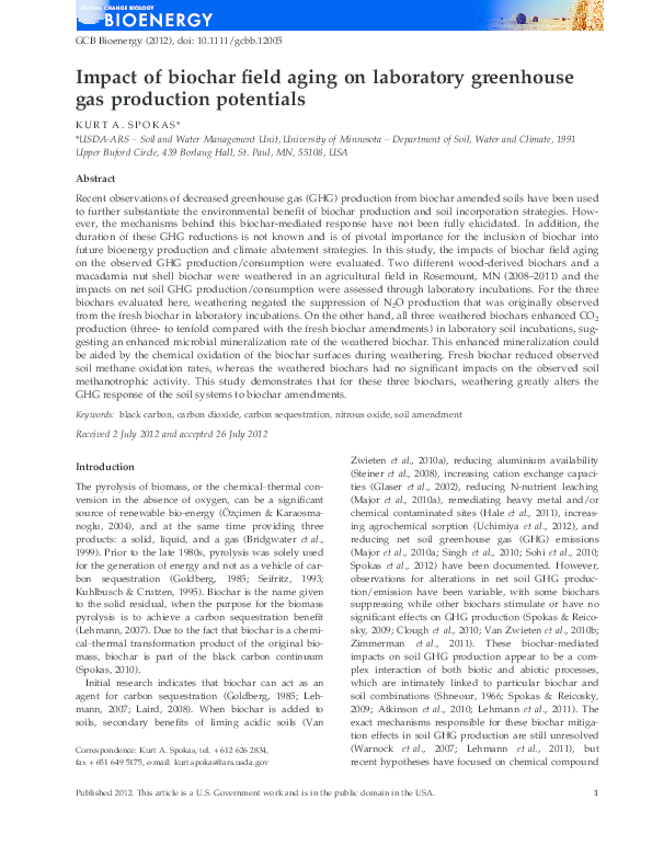 (PDF) Impact of biochar field aging on laboratory greenhouse gas ...
