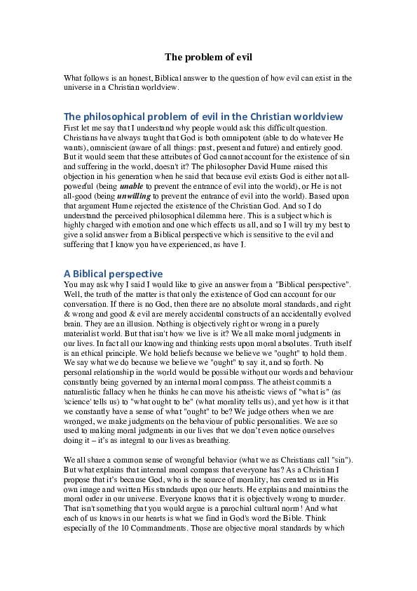 (PDF) The problem of evil - a Biblical account of the existence of ...