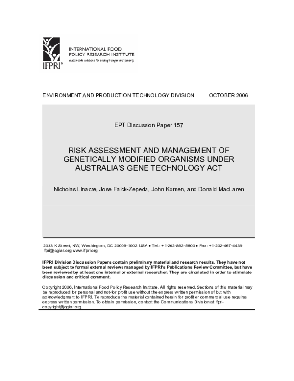 (PDF) Risk assessment and management of genetically modified organisms ...